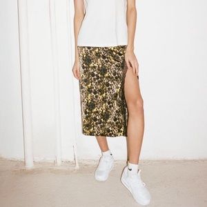 NWT UO satin leopard lace slit thigh midi skirt M